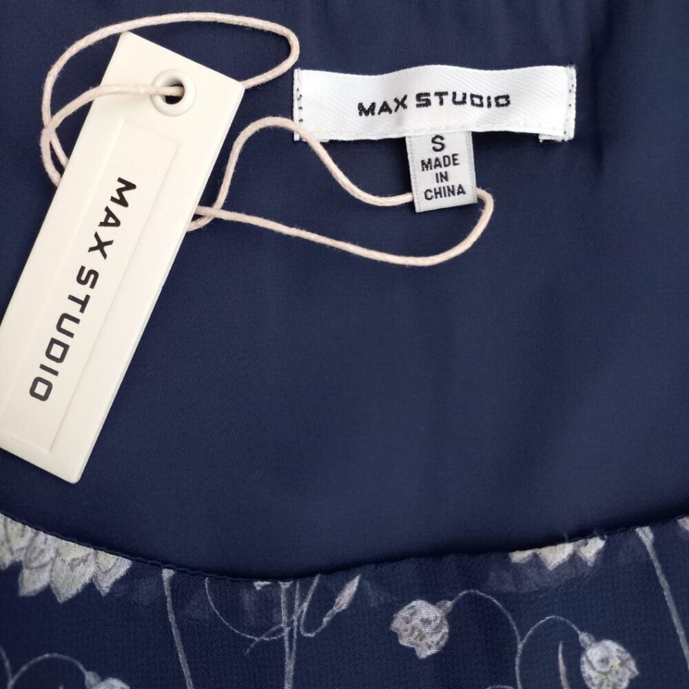 Max Studio Navy Blue Floral Sleeveless Dress - A-Line Mini Dress, Size S - Picture 7 of 8